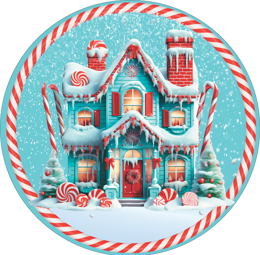 Turquoise, Red and white Candy House Round