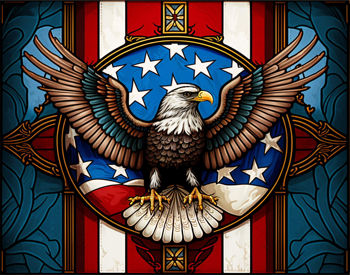 American Flag Eagle Faux Stained Glass Sign 9x7