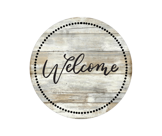 Welcome Grey and Beige Wreath Sign Round