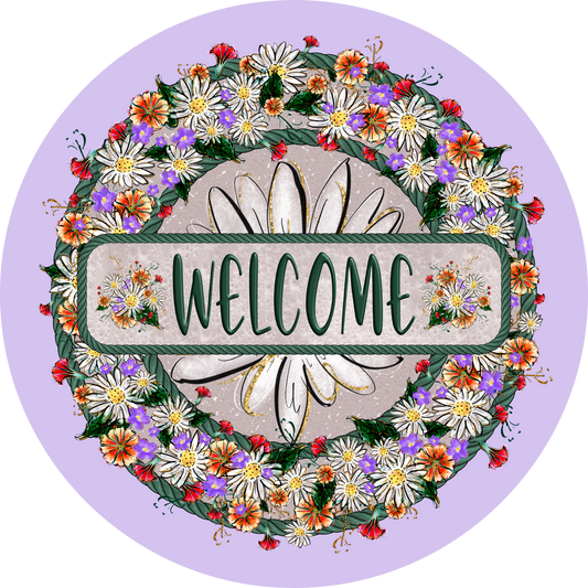 Welcome Flower Wreath Round