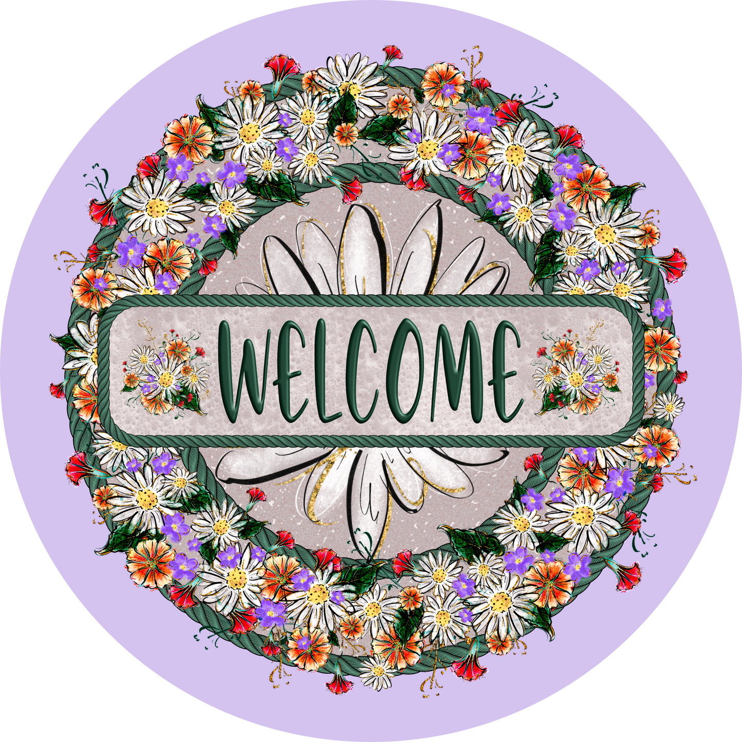 Welcome Flower Wreath Round