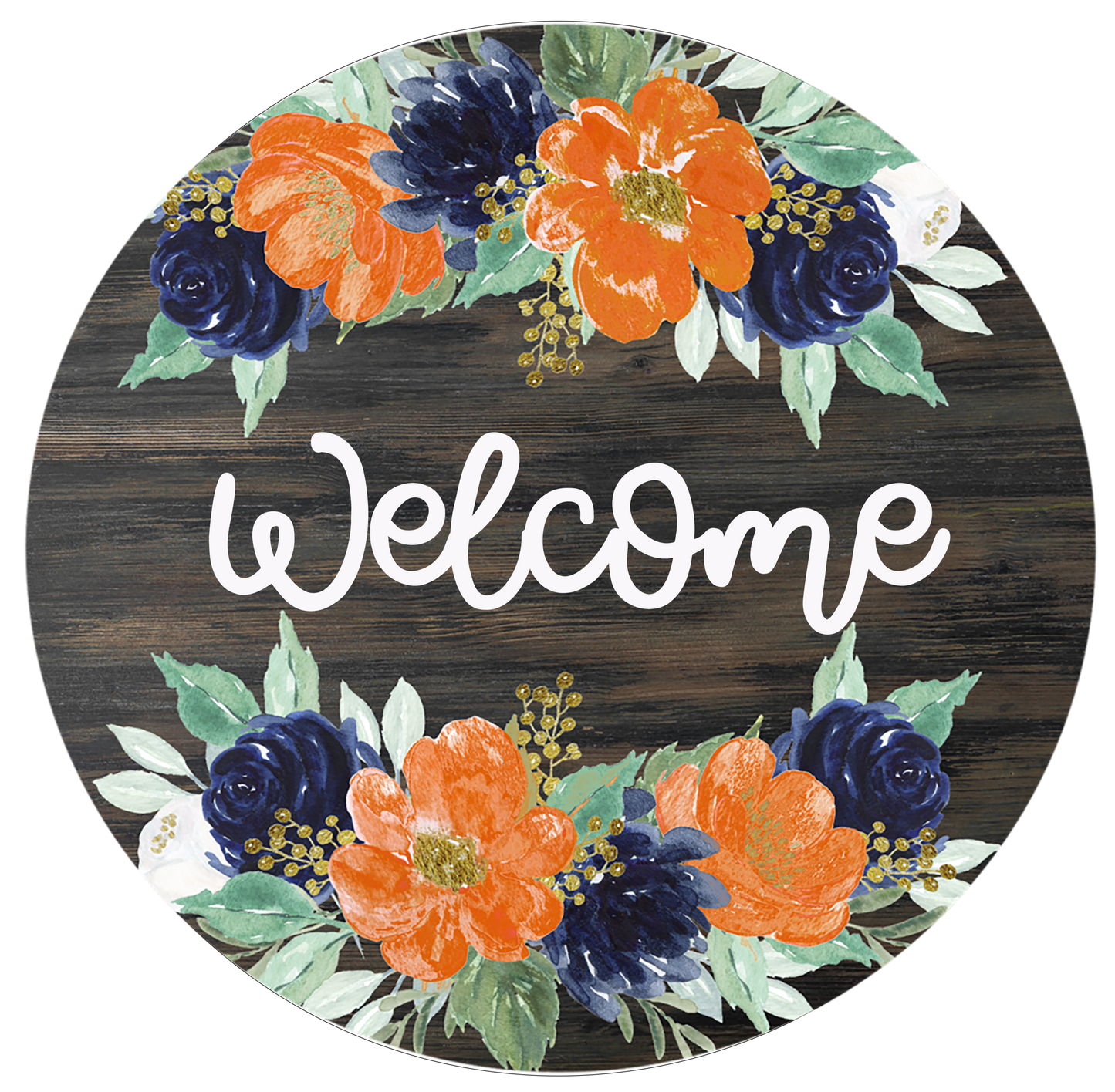 Welcome Navy and Orange Floral Sign