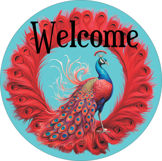 Welcome red and blue peacock Sign