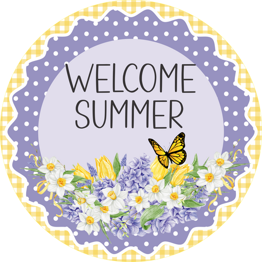 Welcome Summer Lavender & Yellow Round Sign