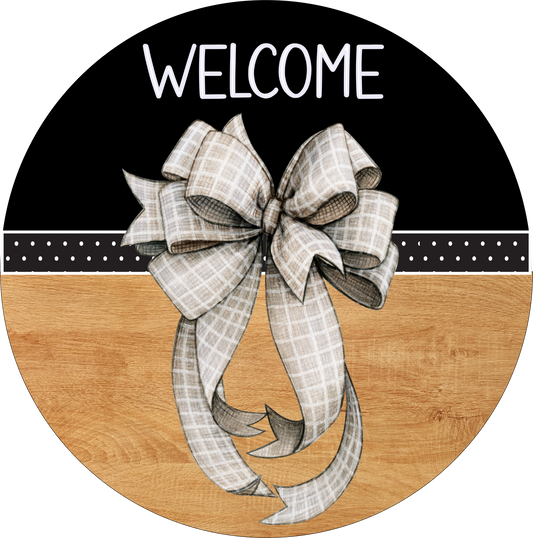 Welcome Back and White Bow Sign Round