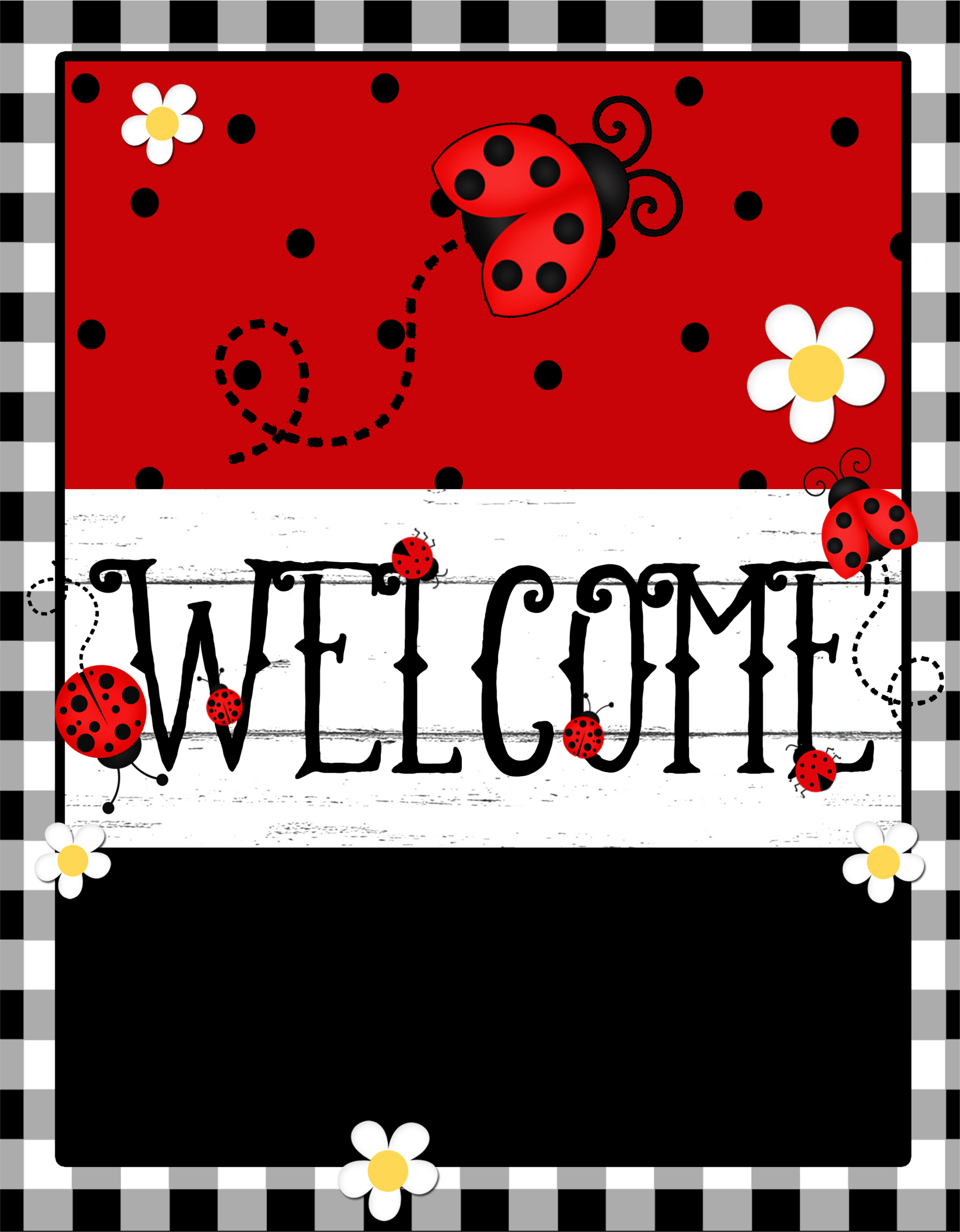 Welcome Check outline ladybug sign 7x9 – RCL Signs and More
