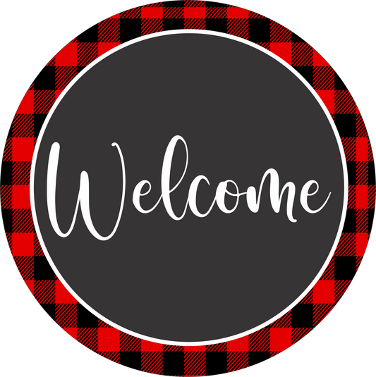 Welcome Red and Black Sign Plaid
