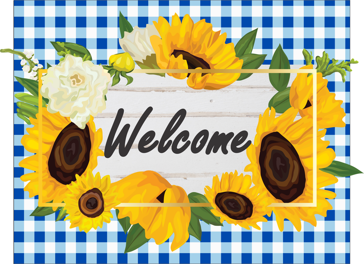 7X9 Welcome blue and white sunflower Sign