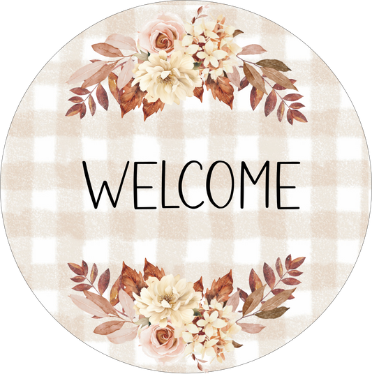 Welcome tans and cream fall florals and leaves Sign