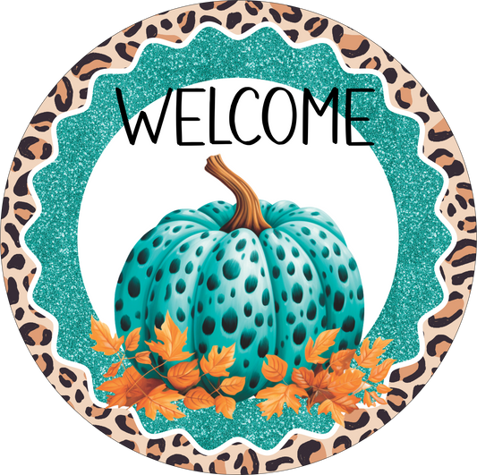 Teal and Cheetah Welcome Sign