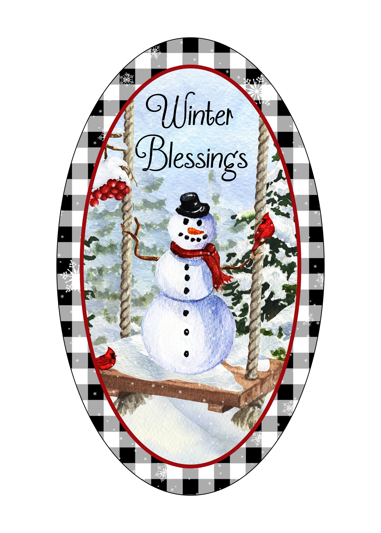 Winter Blessings Snowman oval sign 7x12