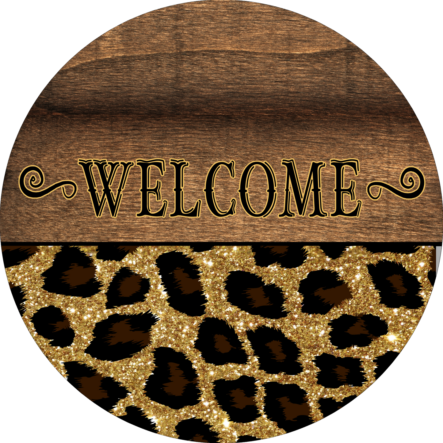 Welcome Wood & Leopard Print Round Sign