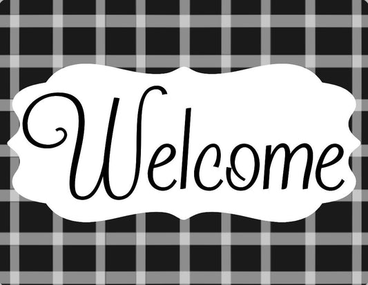 Black and white welcome sign