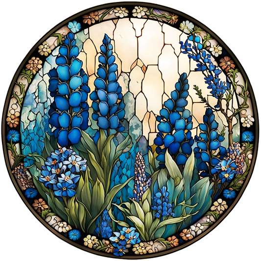 Blue Bonnets faux Stained Glass Round