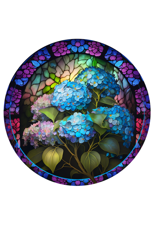 Hydrangea Stained Glass Round