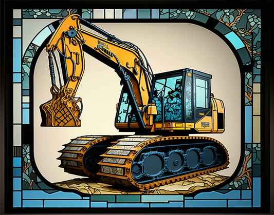 Excavator Faux Stained Glass Sign 9x7