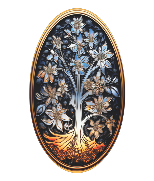 Gold, Silver and Blue Tree Oval Sign
