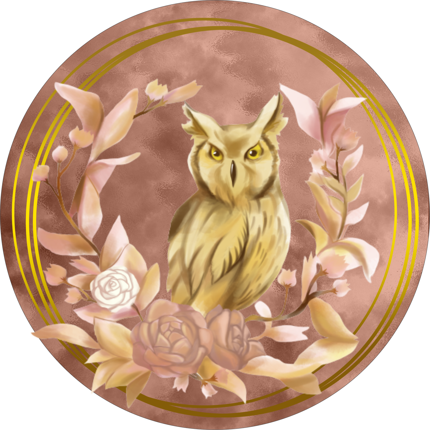 Gold Owl Round Sign