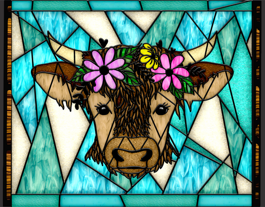 HIGHLAND Cow Faux Stained Glass 7x9