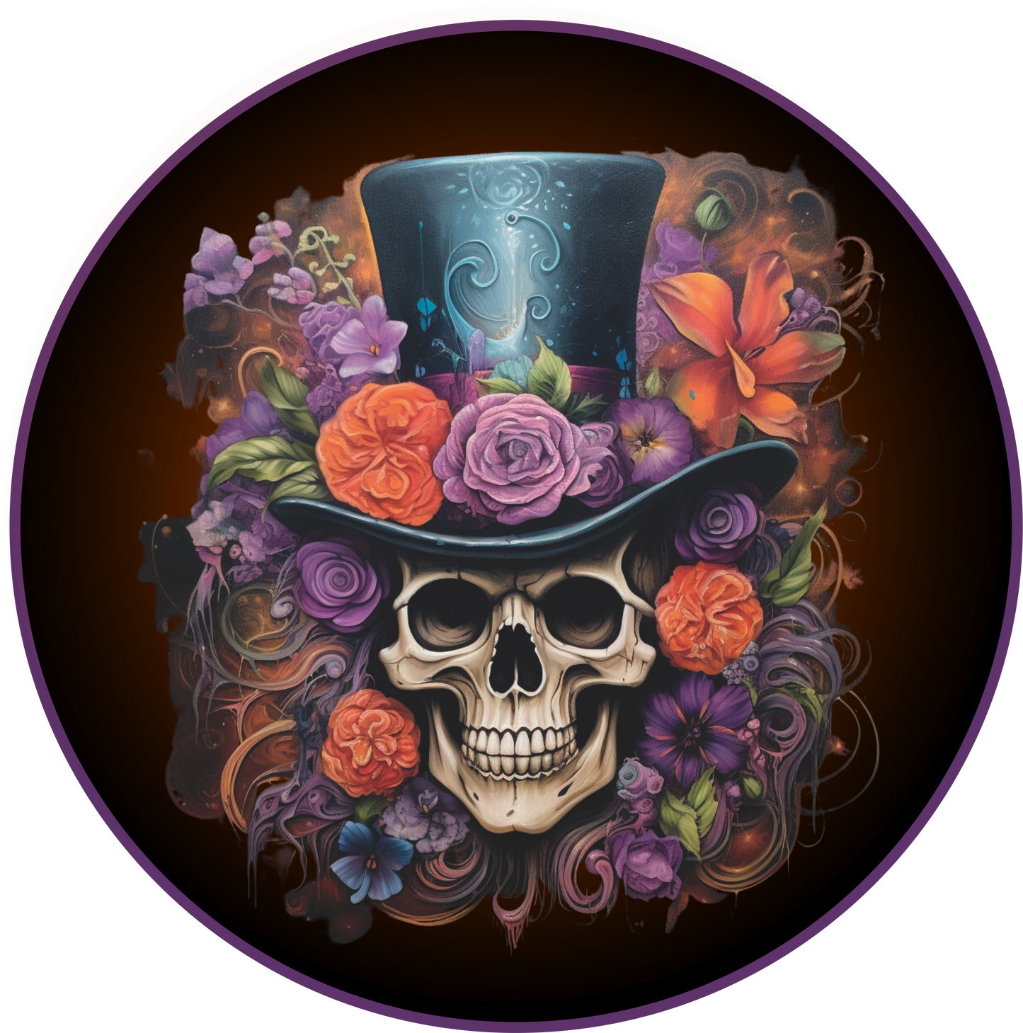 Halloween Skull with florals and graphics surrounding the skull Round Sign