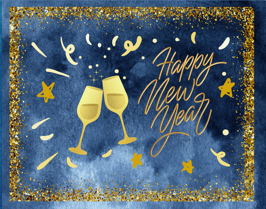 Blue and gold Happy New Year sign