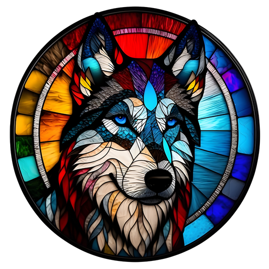 Husky Stained Glass Look Wreath Sign Round