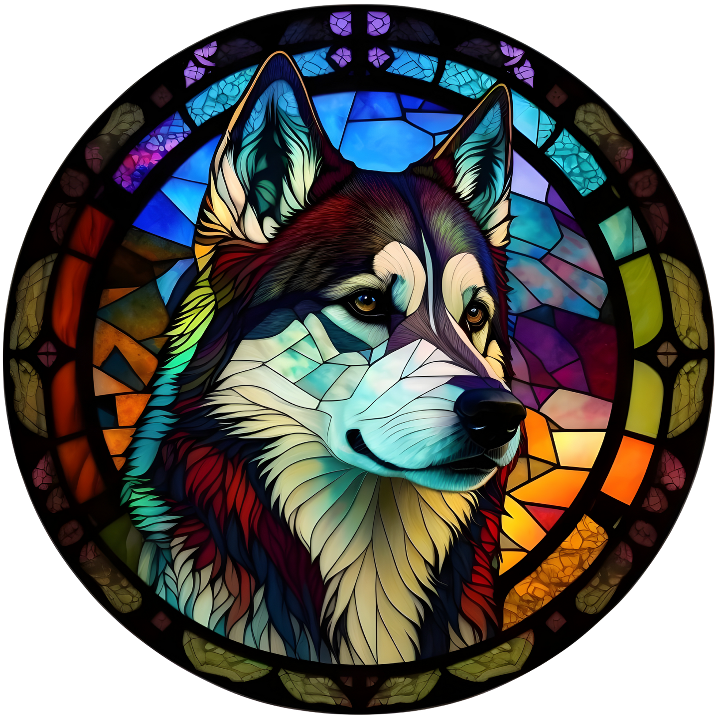 Husky 2 Stained Glass Look Wreath Sign Round