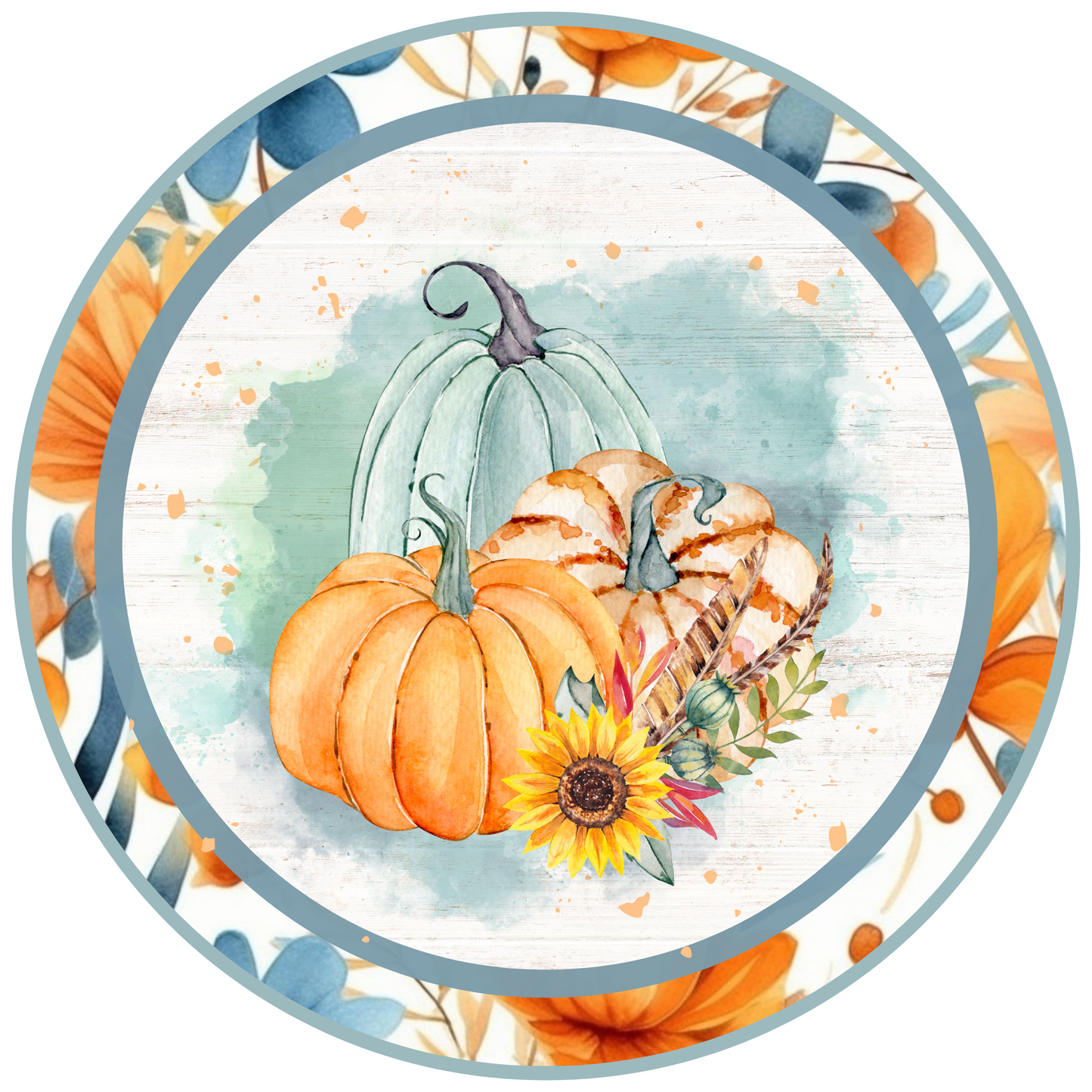 Orange and Teal Floral Pumpkins Round