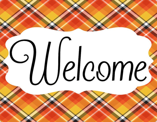 Orange and red Plaid welcome sign