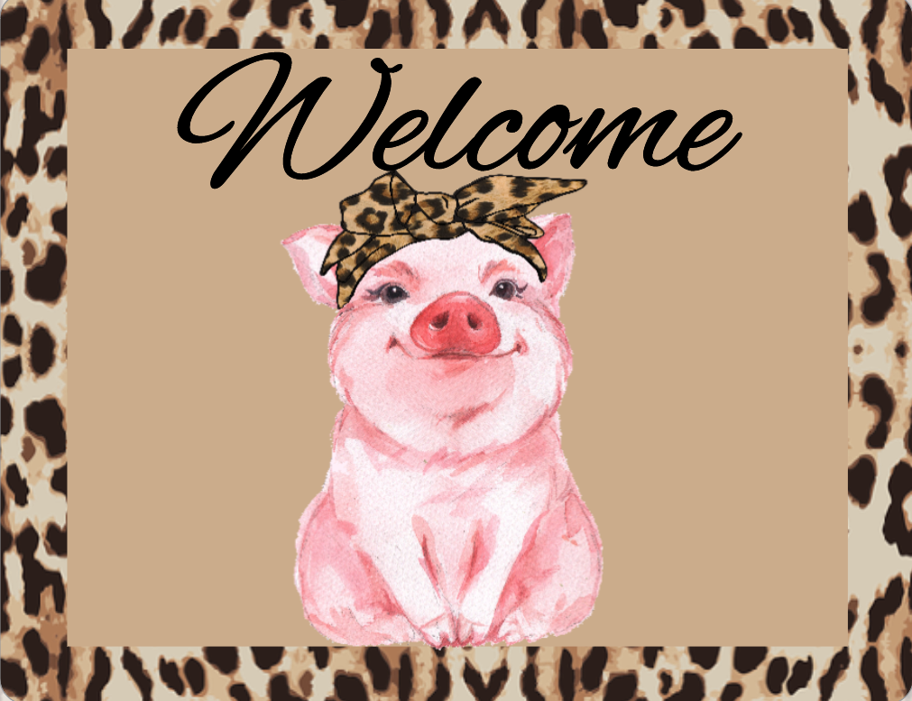 Welcome leopard print bandanna pig sign