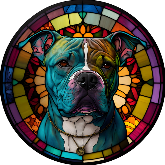 Pitbull Stained Glass Look Wreath Sign Round