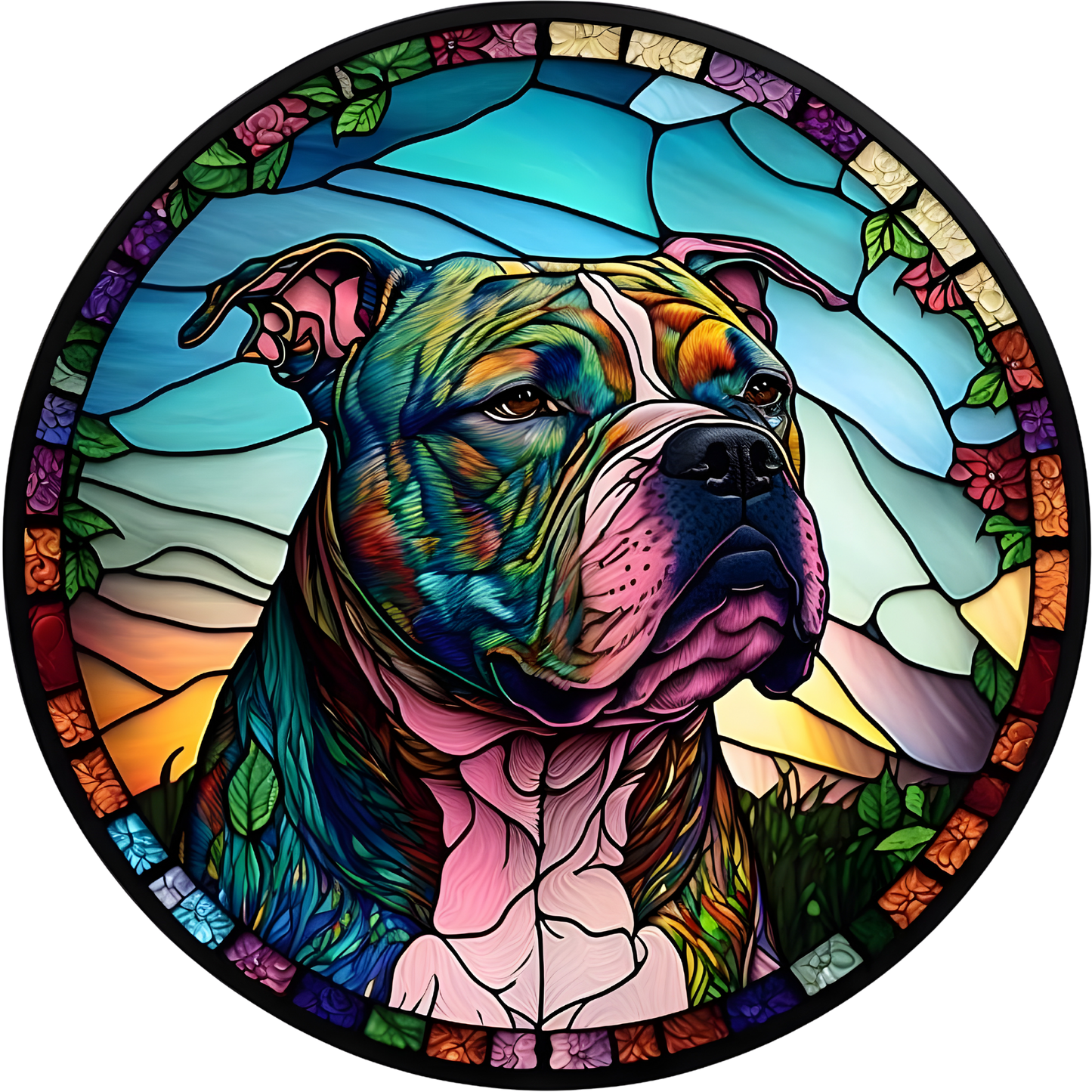 Pitbull 2 Stained Glass Look Wreath Sign Round