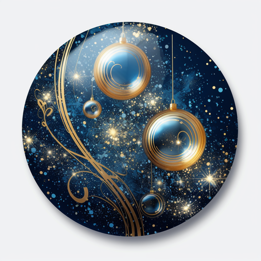 Blue and Gold Ornament with gold swirls Round Sign