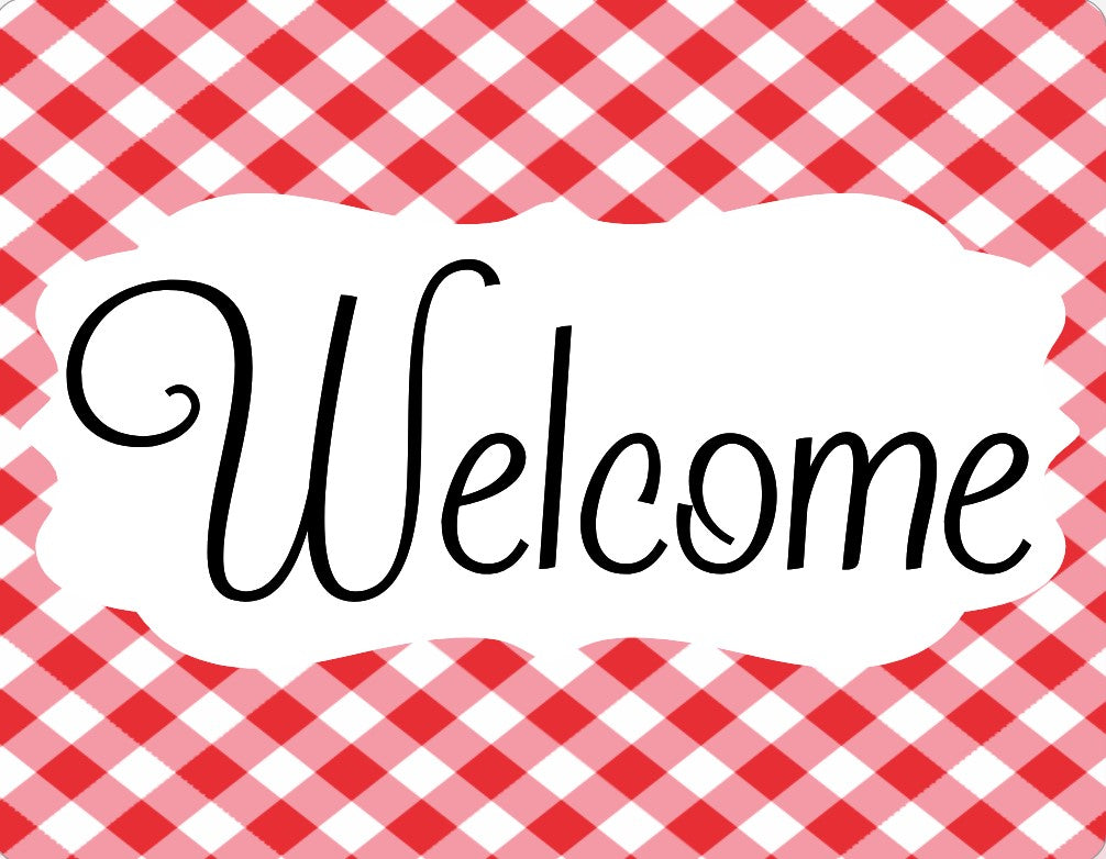 Red and white Plaid welcome sign – RCL Signs and More