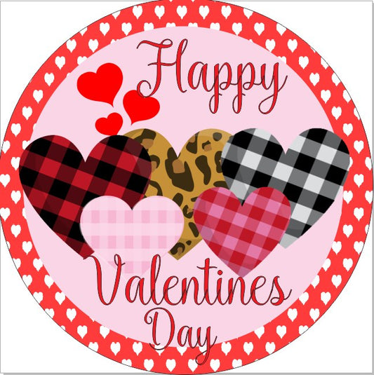 Round Happy Valentines Day Sign with Animal Print Hearts