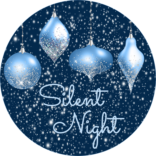 Blue Silent Night wreath Sign Round