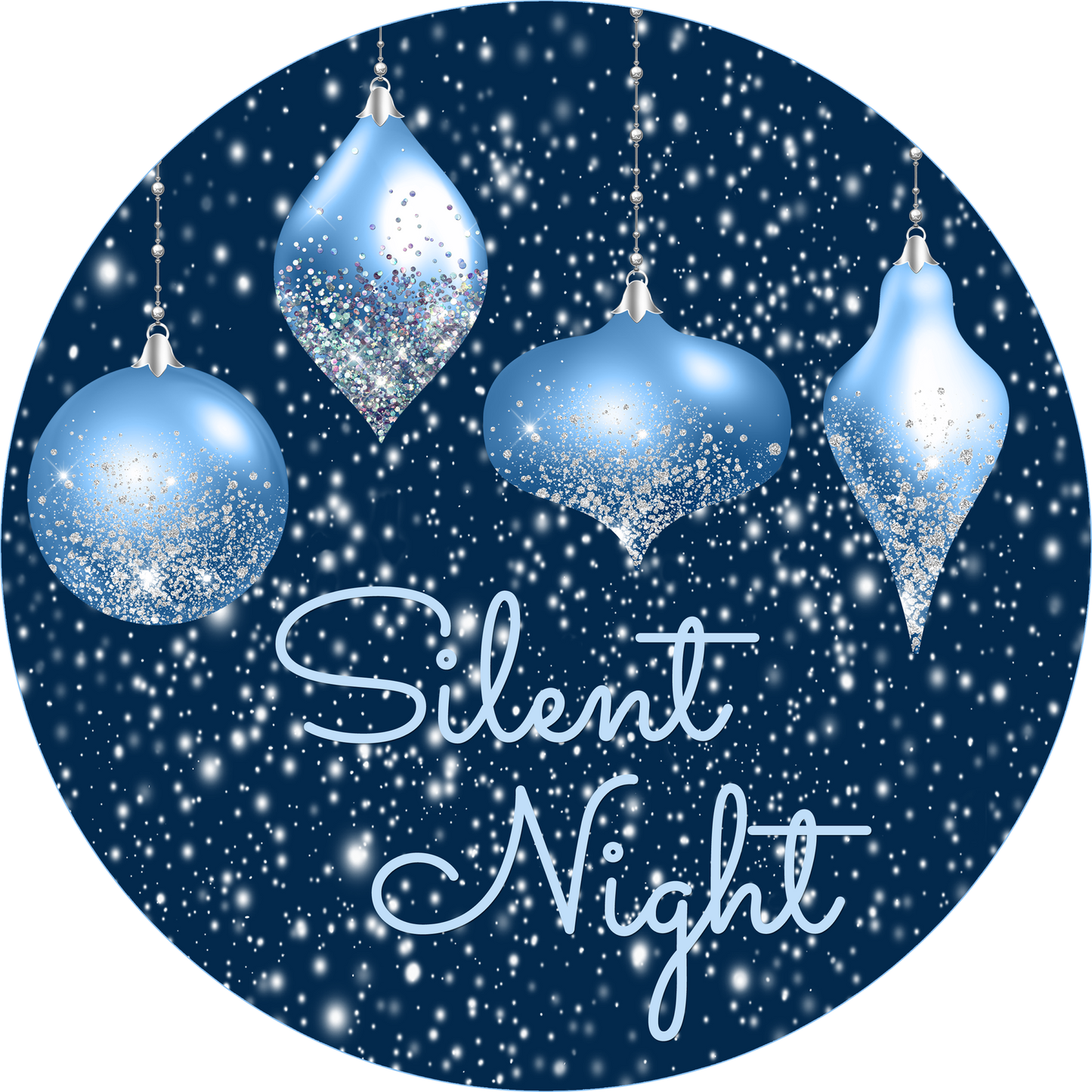 Blue Silent Night wreath Sign Round