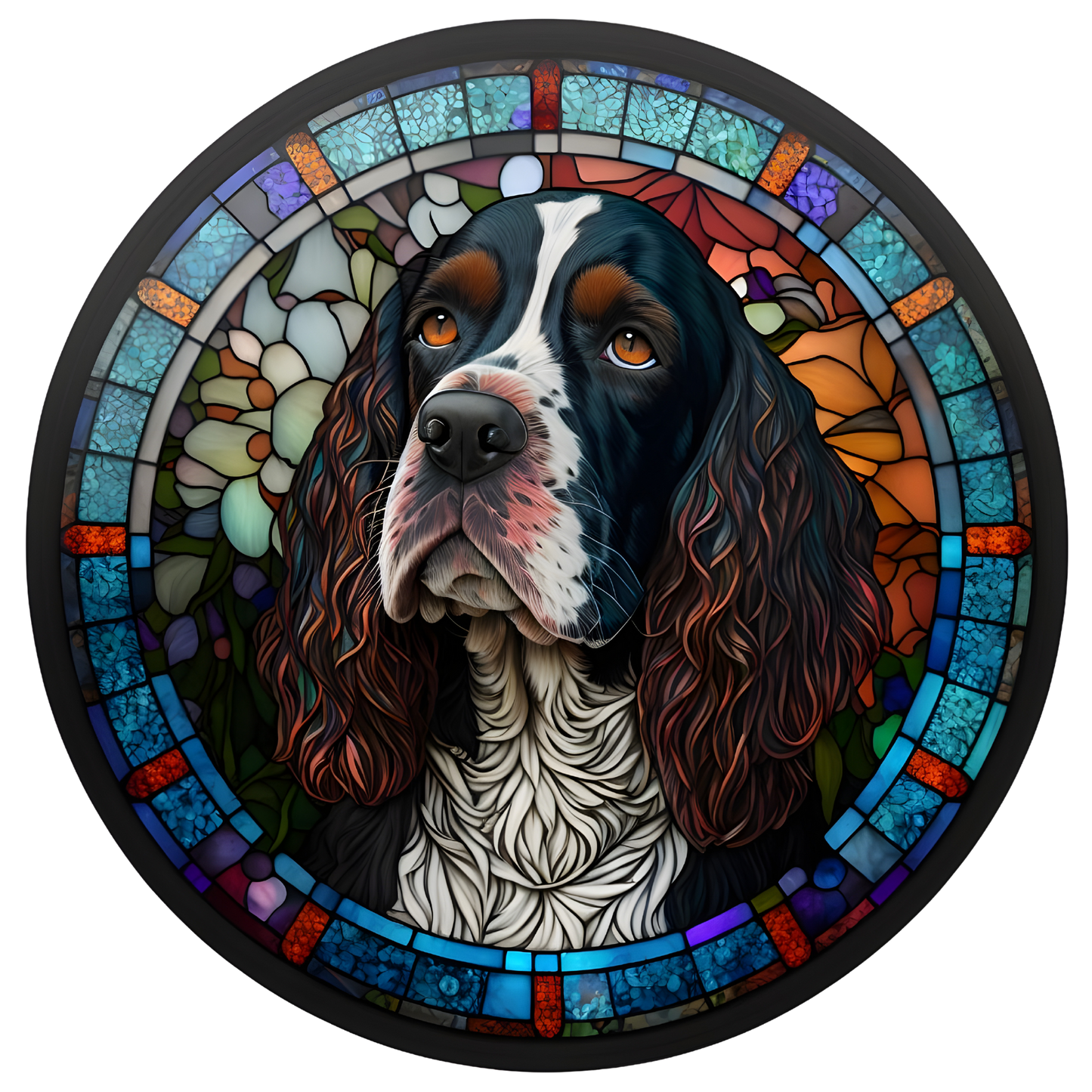 Spaniel Stained Glass Look Wreath Sign Round