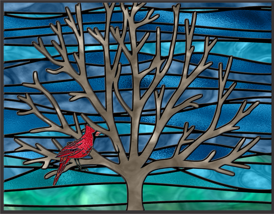 Cardinal on branch Stained Glass Sign 9x7