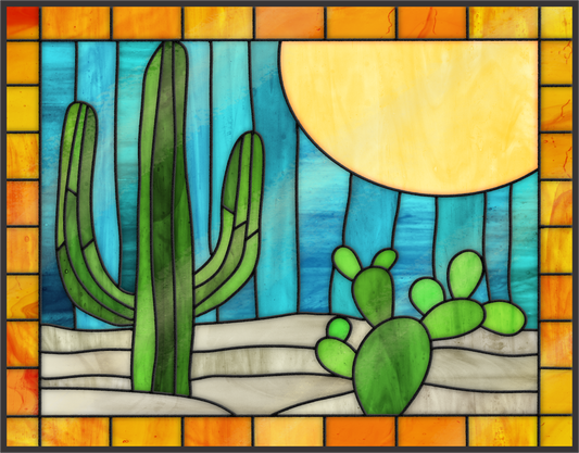 Cactus Stained Glass Sign 9x7