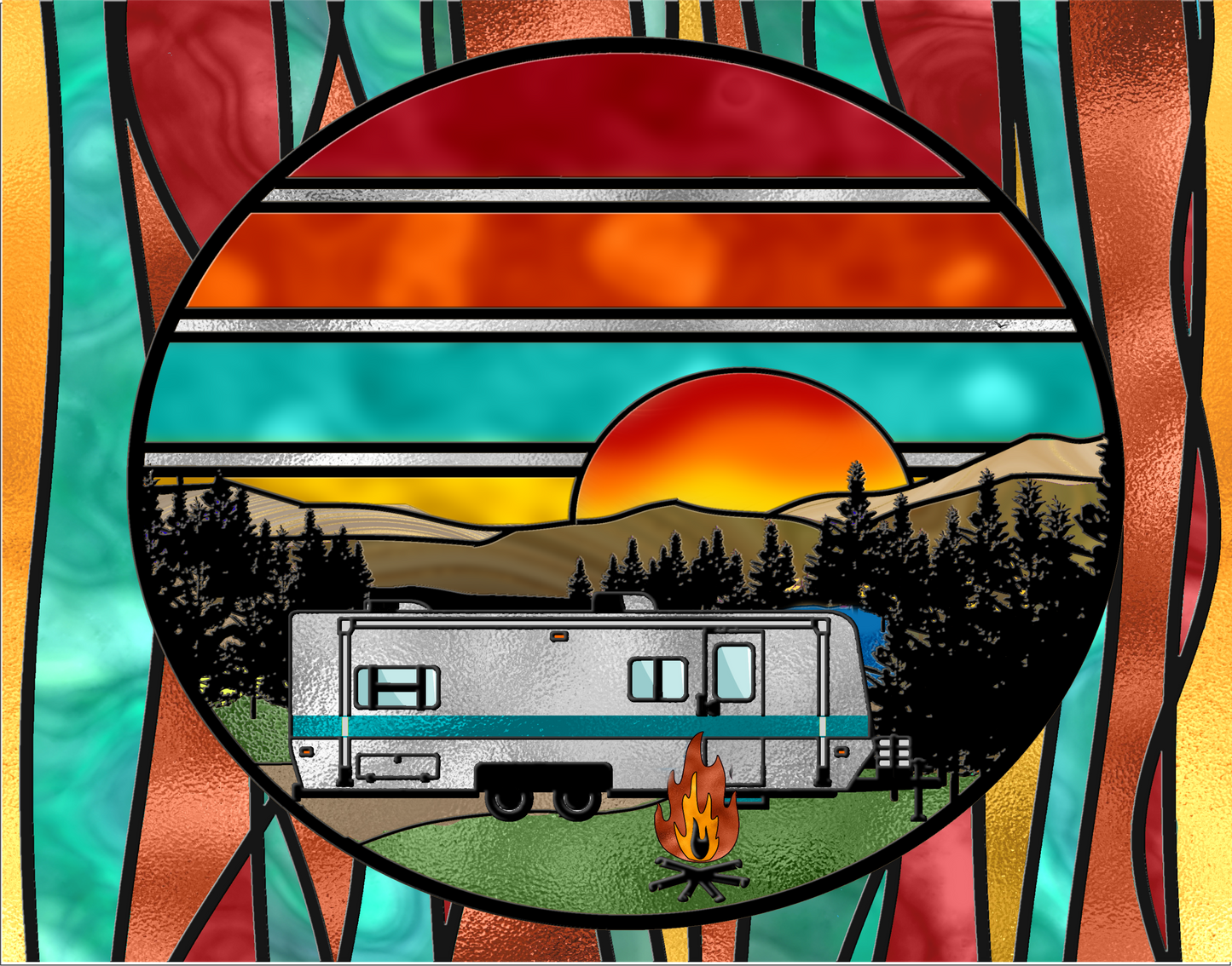 Camper RV Stained Glass Look Sign 9x7