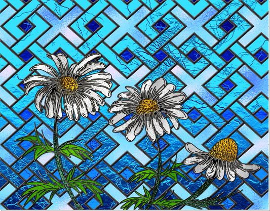 Daisy Stained Glass Look Sign 9x7