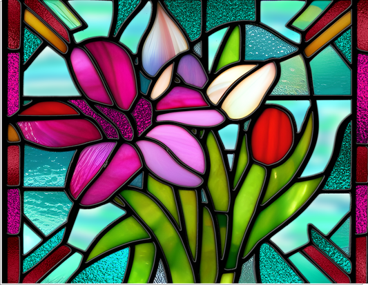 Flowers Stained Glass Look Sign 9x7