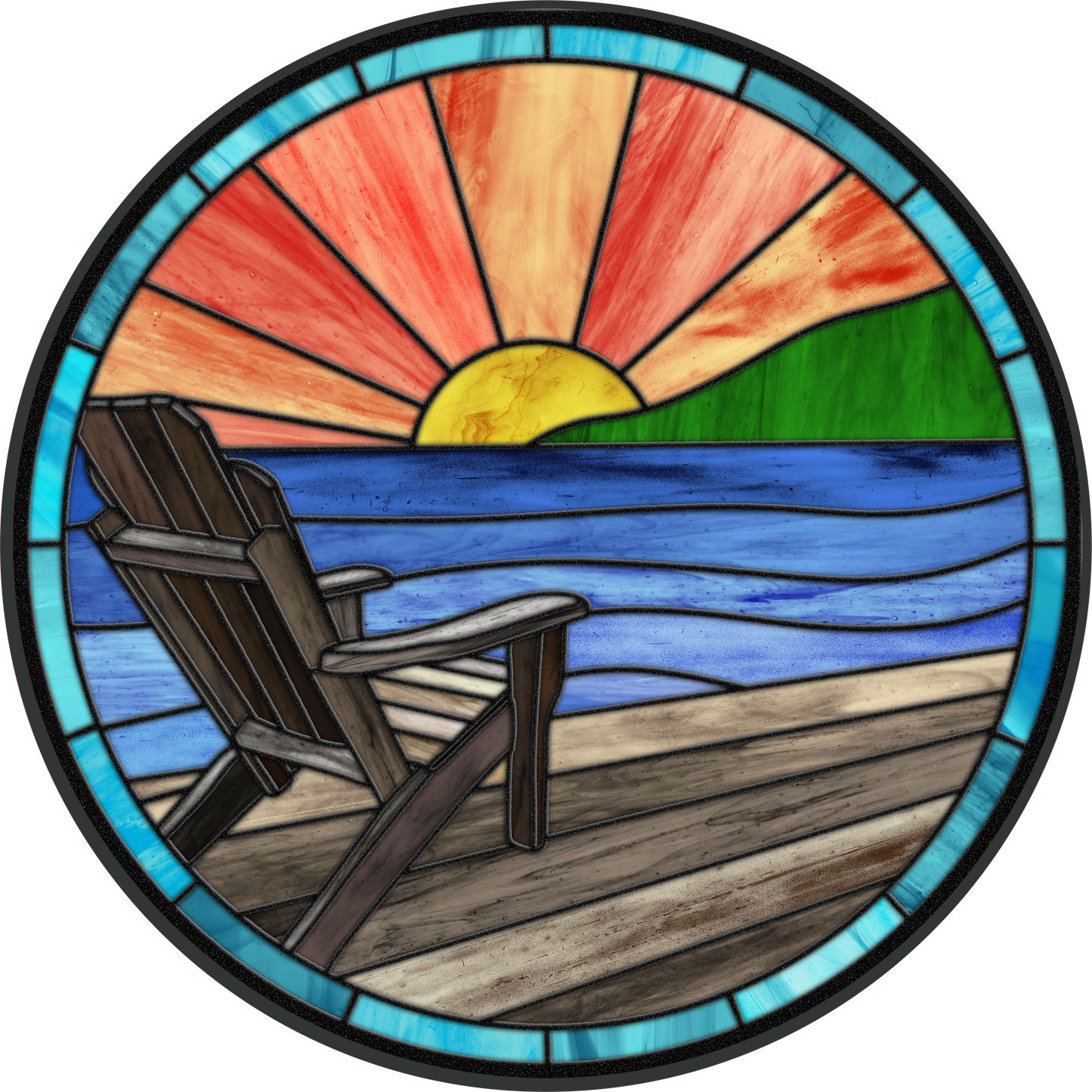 Lake Scene stained glass Look Wreath Sign Round