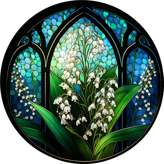 Lily of the Valley stained glass Look Wreath Sign Round