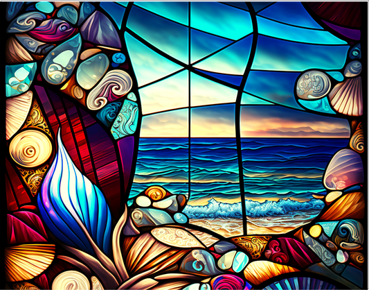 Ocean Scene Stained Glass Look Sign 9x7