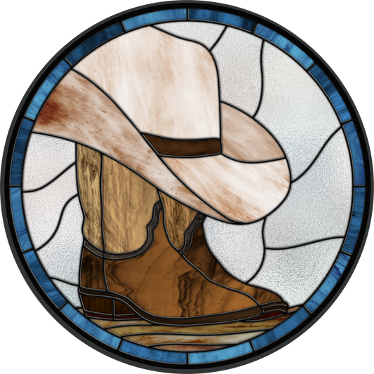 Hat and Boots stained glass Look Wreath Sign Round