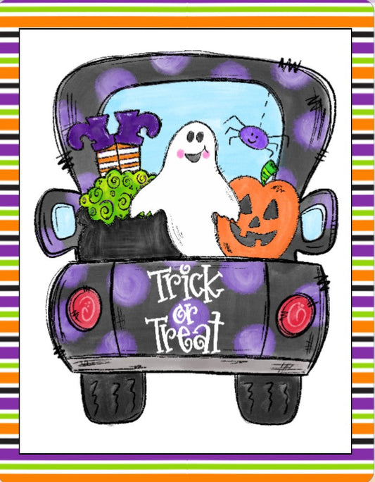 Trick or Treat Truck Black and purple sign