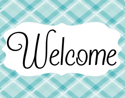 Turquoise Plaid welcome sign