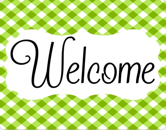 Green Plaid welcome sign